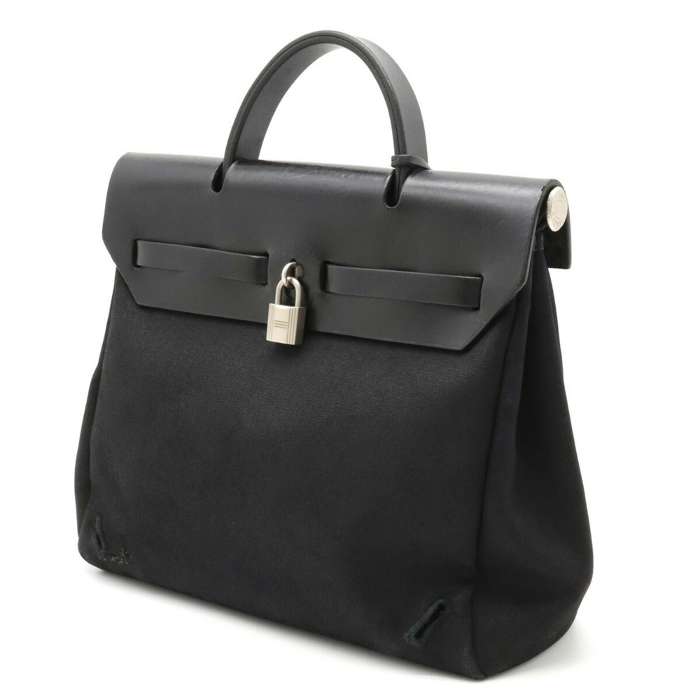 HERMES Ale Bag Ad PM Handbag Toile Officier Leather Black Shoulder □D engraved - Picture 2 of 9